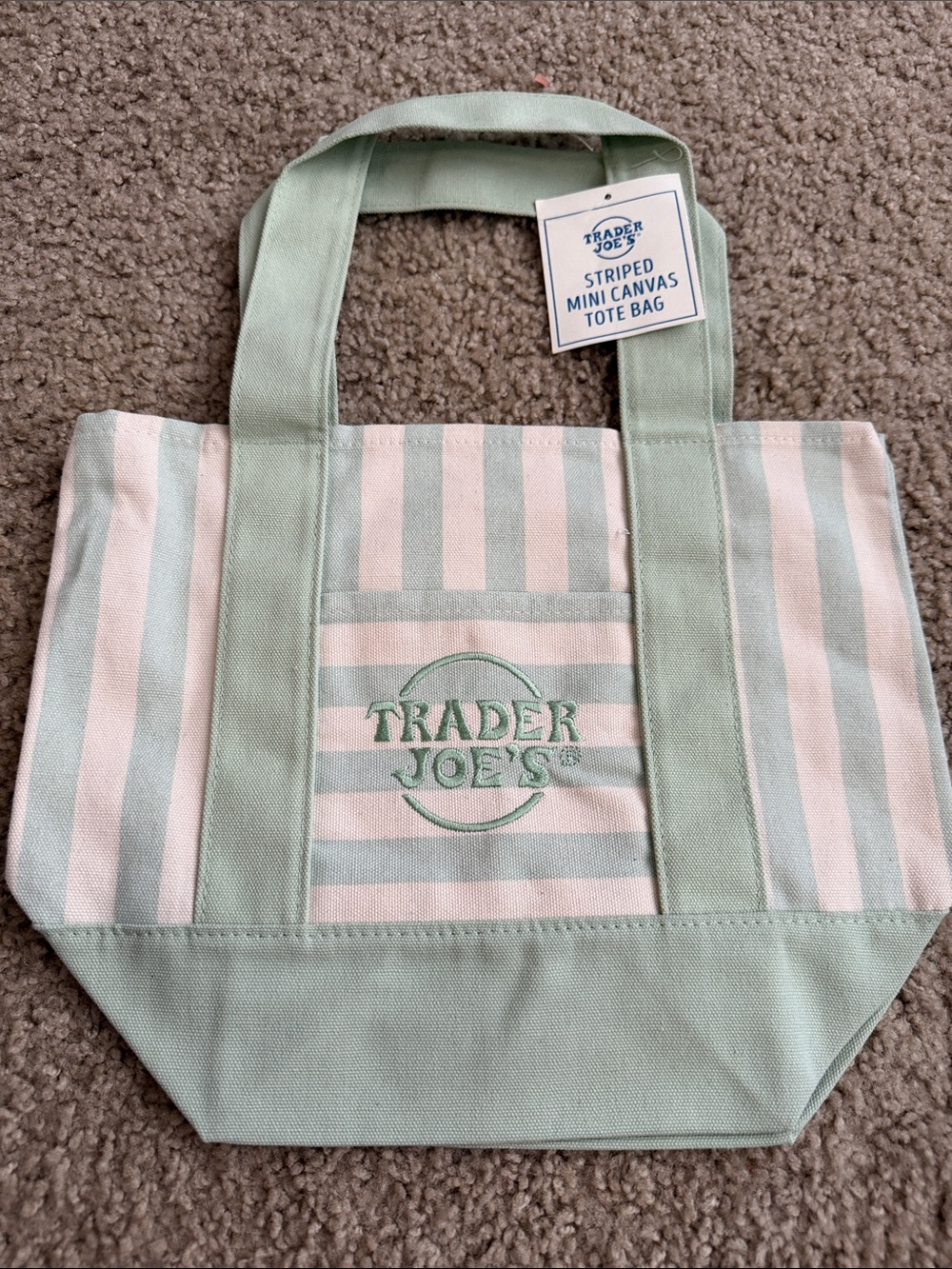 Striped Mint and Cream Canvas Tote